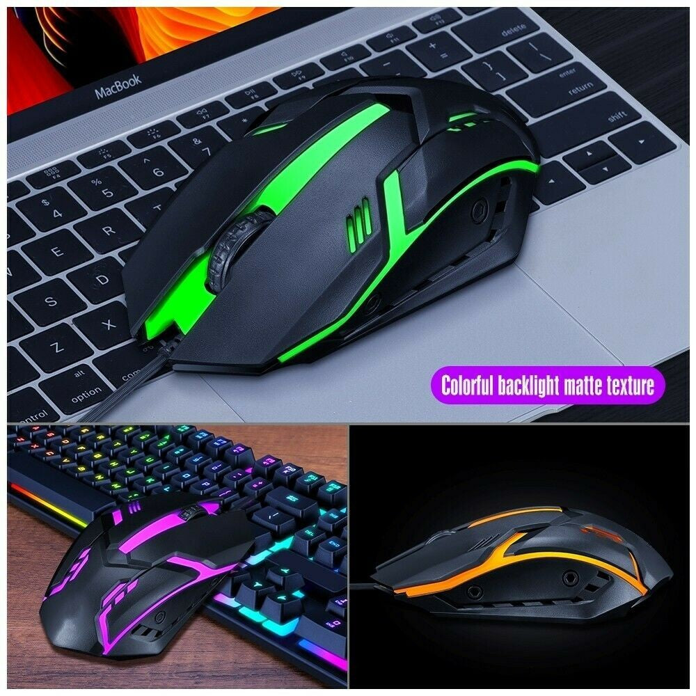 RGB PC Gaming Keyboard Mouse & Headset Set LED Gamer Bundle Mechanical Kits 4IN1