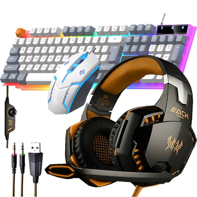 RGB PC Gaming Keyboard Mouse & Headset Set LED Gamer Bundle Mechanical Kits 4IN1